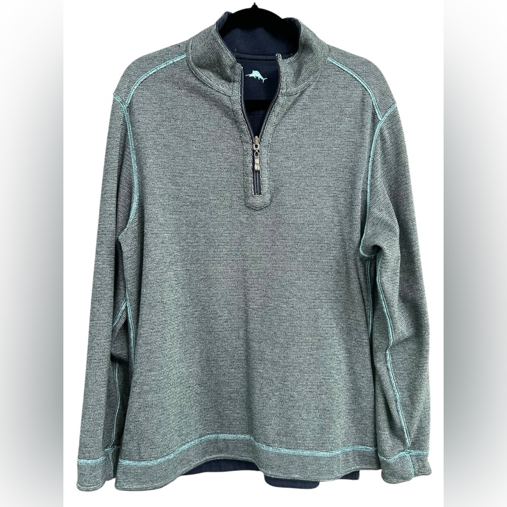 Tommy Bahama Mens Reversible Pullover 1/4 Zip Navy Blue Sweater Longsleeve Large - Picture 3 of 5